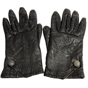 Vintage Textured Dark Brown Leather Gloves Womens Small